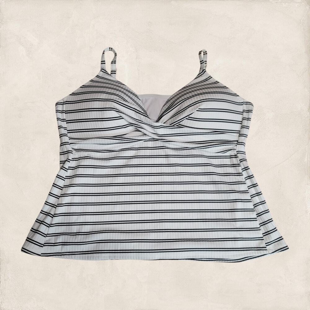 Freshwater White Black Striped Tankini Top Size 3X